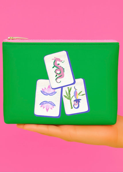 Mahjong Tile Green Zipper Bag