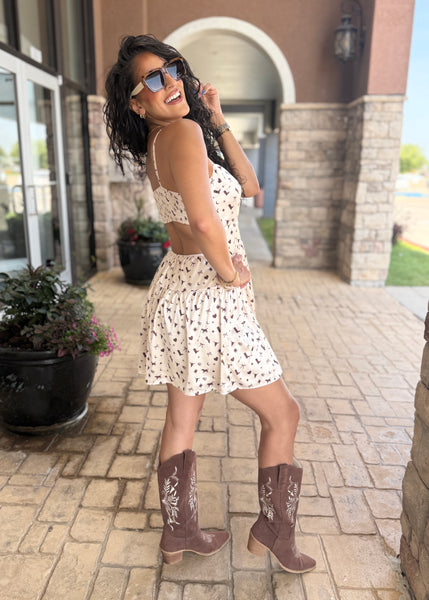 Cowgirl Dreams Western Print Open Back Mini Dress