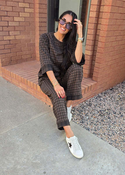 Next Adventure Brown Plaid 2 Pc. Pant & Top Set