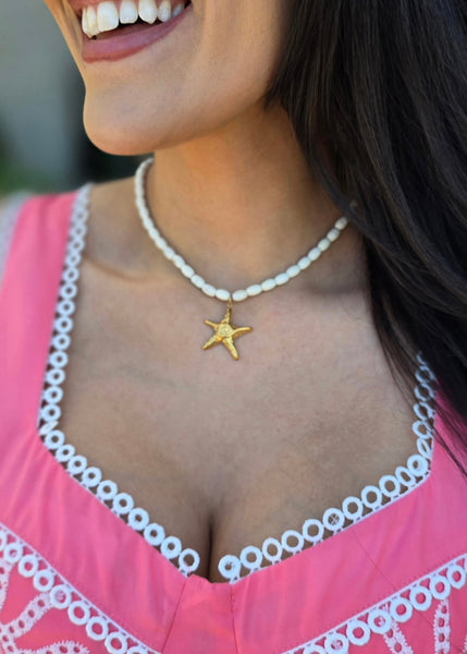 Small Starfish Ivory Beaded Necklace