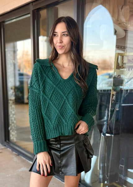 Making Time Hunter Green Collared Sweater