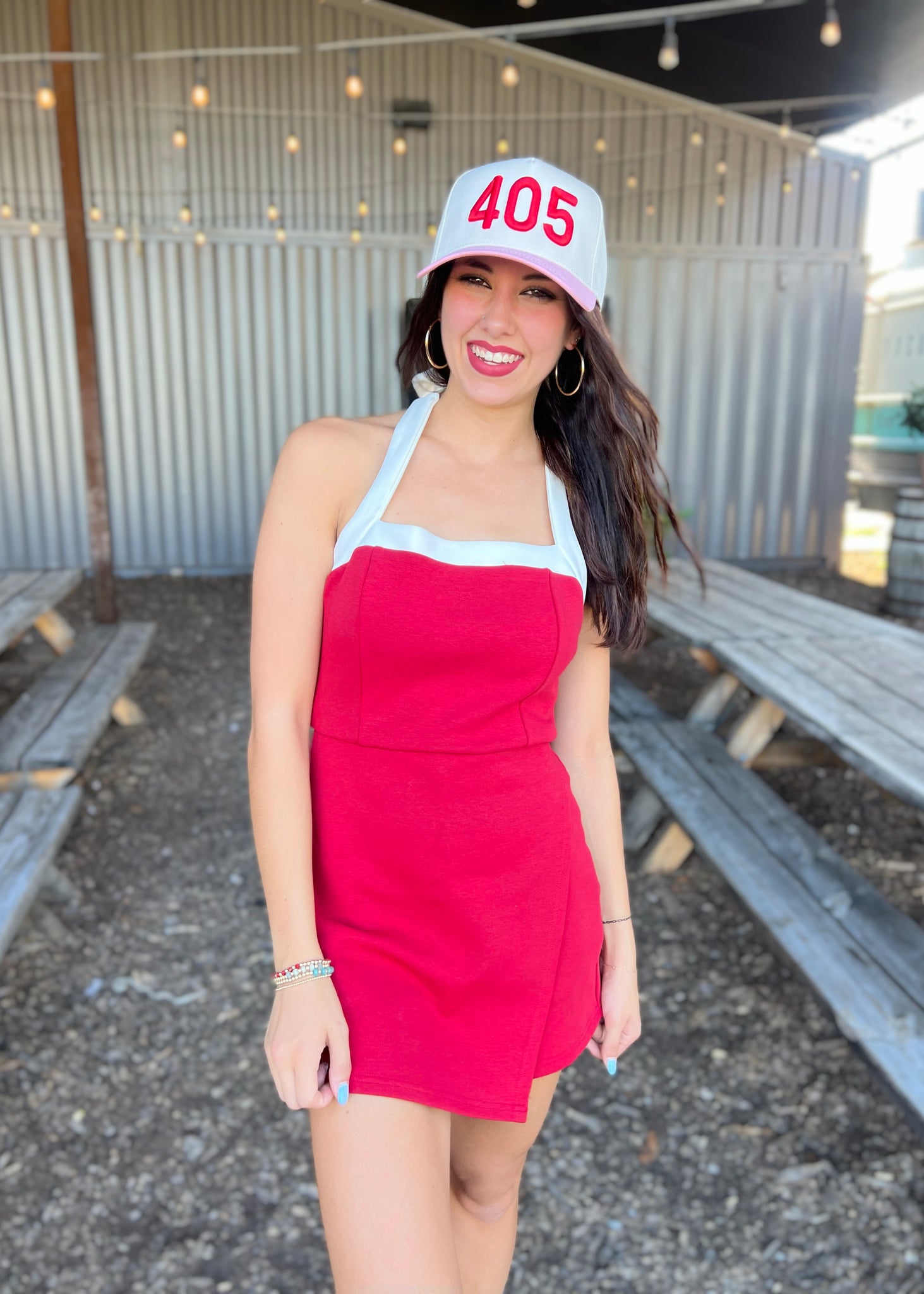 Lets Go Girl Crimson Halter Romper
