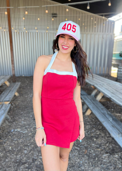 Lets Go Girl Crimson Halter Romper