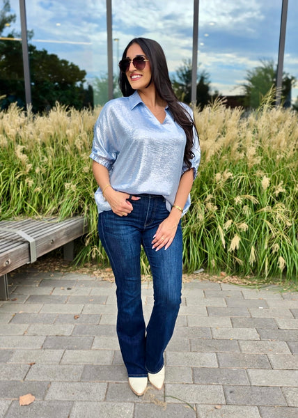 Shining Star Baby Blue Shimmer Collared Top
