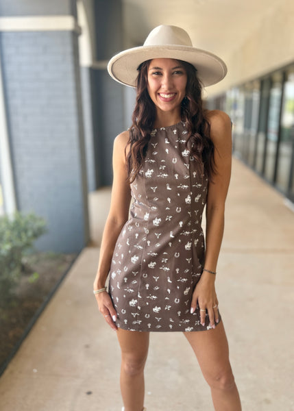 Dreams & Desires Sleeveless Cowboy Graphic Mini Dress