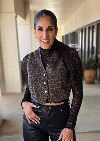 No Going Back Leopard Denim Vest