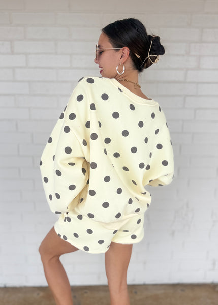 Treat Yourself Yellow & Brown Polka Dot Sweatshirt & Short Set