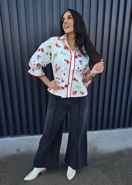 On The Bayou Button Up Print Top