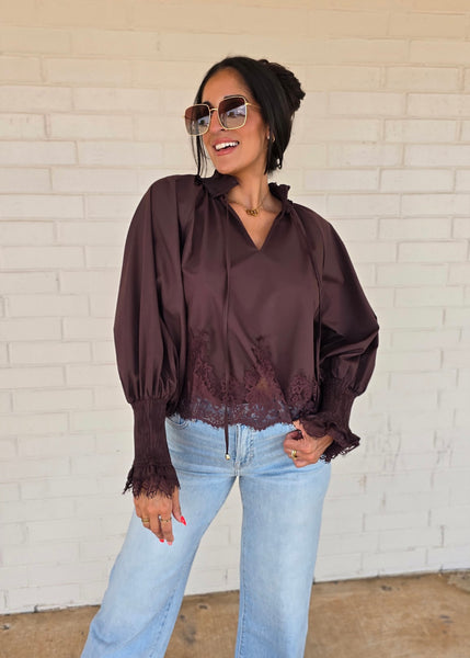 Made For Me Brown & Lace Long Sleeve Top