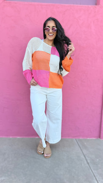 Wonderful Life Color Block Crochet Sweater