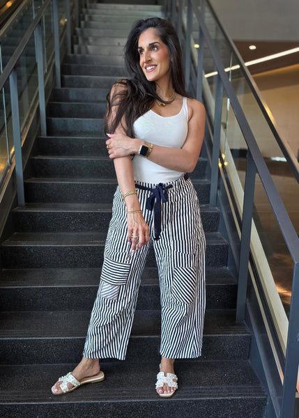 Calling Out Navy Striped Pants