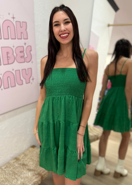 Spring Break Green Spaghetti Strap Mini Dress