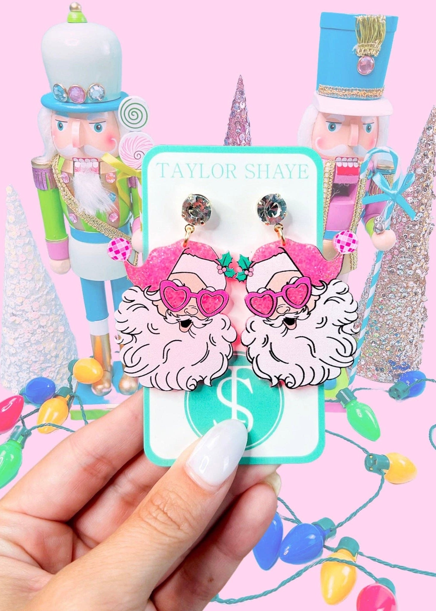 Santa at the Disco Earrings: Pink Glitter