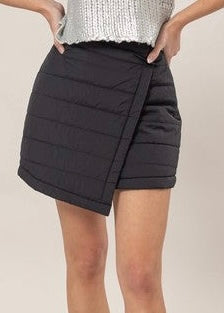 Out Of Office Black Quilted Puffer Wrap Mini Skirt - LARGE