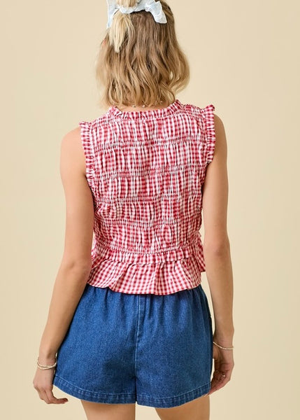 Cheering Section Gingham Sleeveless Top