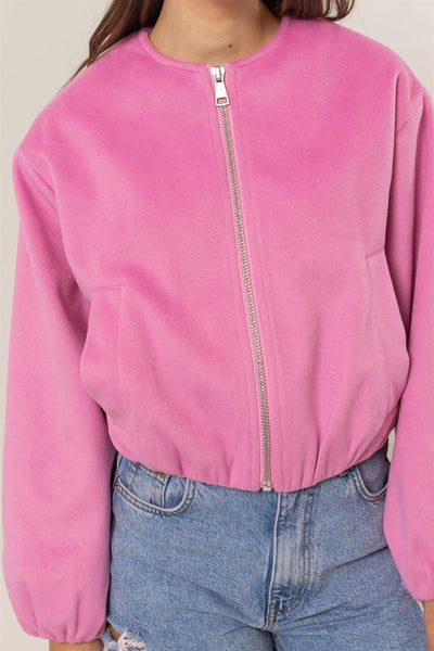 Tell Me Please Pink Wool Like Brushed Jacket