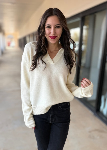 My Motives Cream V Neck Sweater