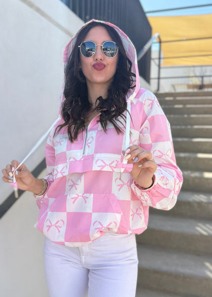 Breezing By Pink Checked Ribbon Windbreaker