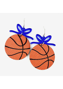 Blue Bows & Basketball Dangle Sport Earrings: