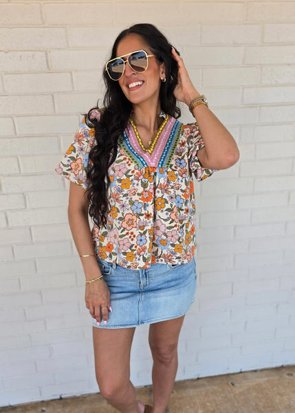 Vacation Time Crochet Floral Boho Top