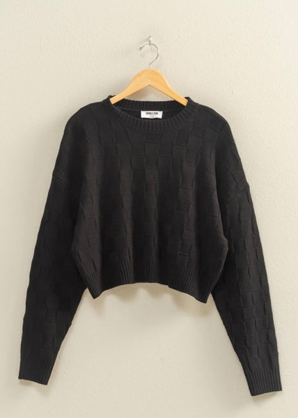 Don't Be Square Black Textured Sweater