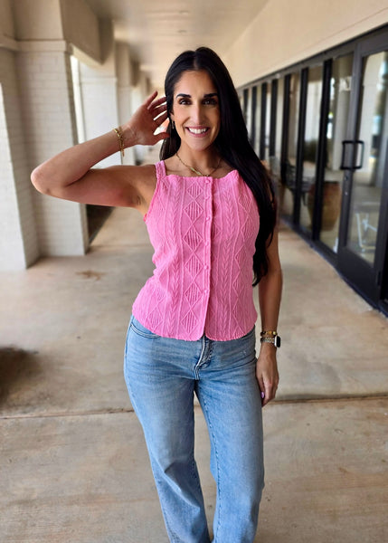 Good Vibes Pink Button Up Tank