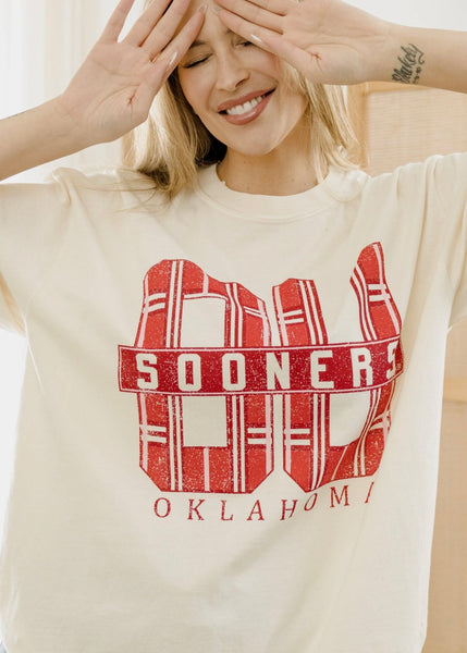 OU Sooners Preppy Plaid Ivory Tee