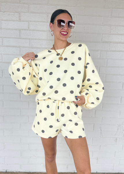 Treat Yourself Yellow & Brown Polka Dot Sweatshirt & Short Set