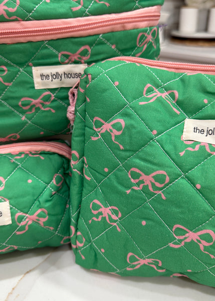 Bows & More 3 Pc Quilted Travel Set - Green