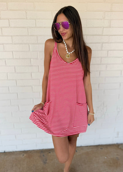 The Weekend Sporty Red Striped Mini Romper Dress