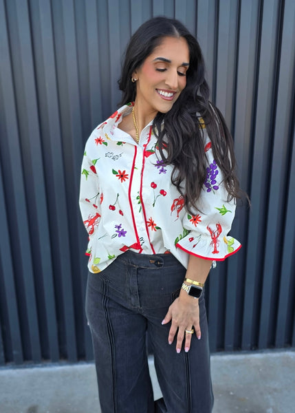 On The Bayou Button Up Print Top