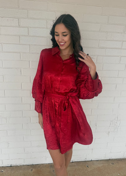 Made You Look Red Button Up Mini Dress