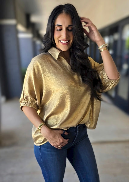 Shining Star Gold Shimmer Collared Top