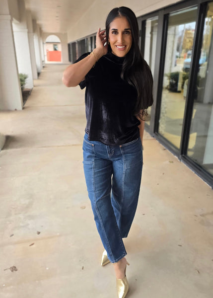 Dinner Plans Black Velvet Puff Sleeve Top