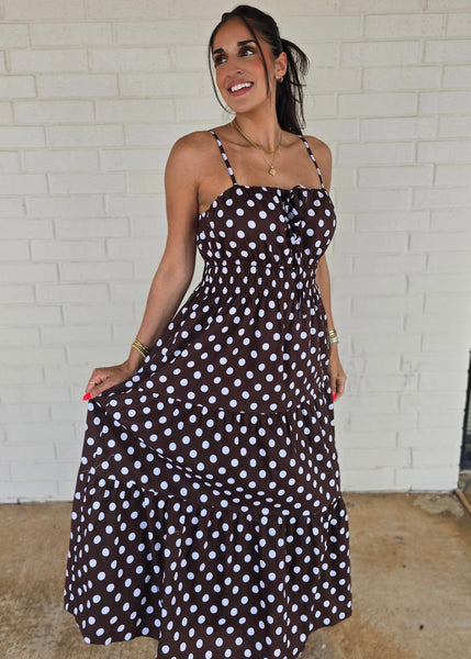 Pretty Woman Brown & White Polka Dot Midi Dress