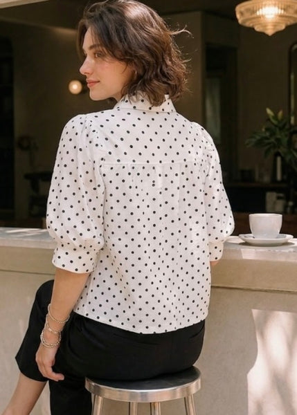 Perfectly Polkadot Top Bk/White Button Up Top