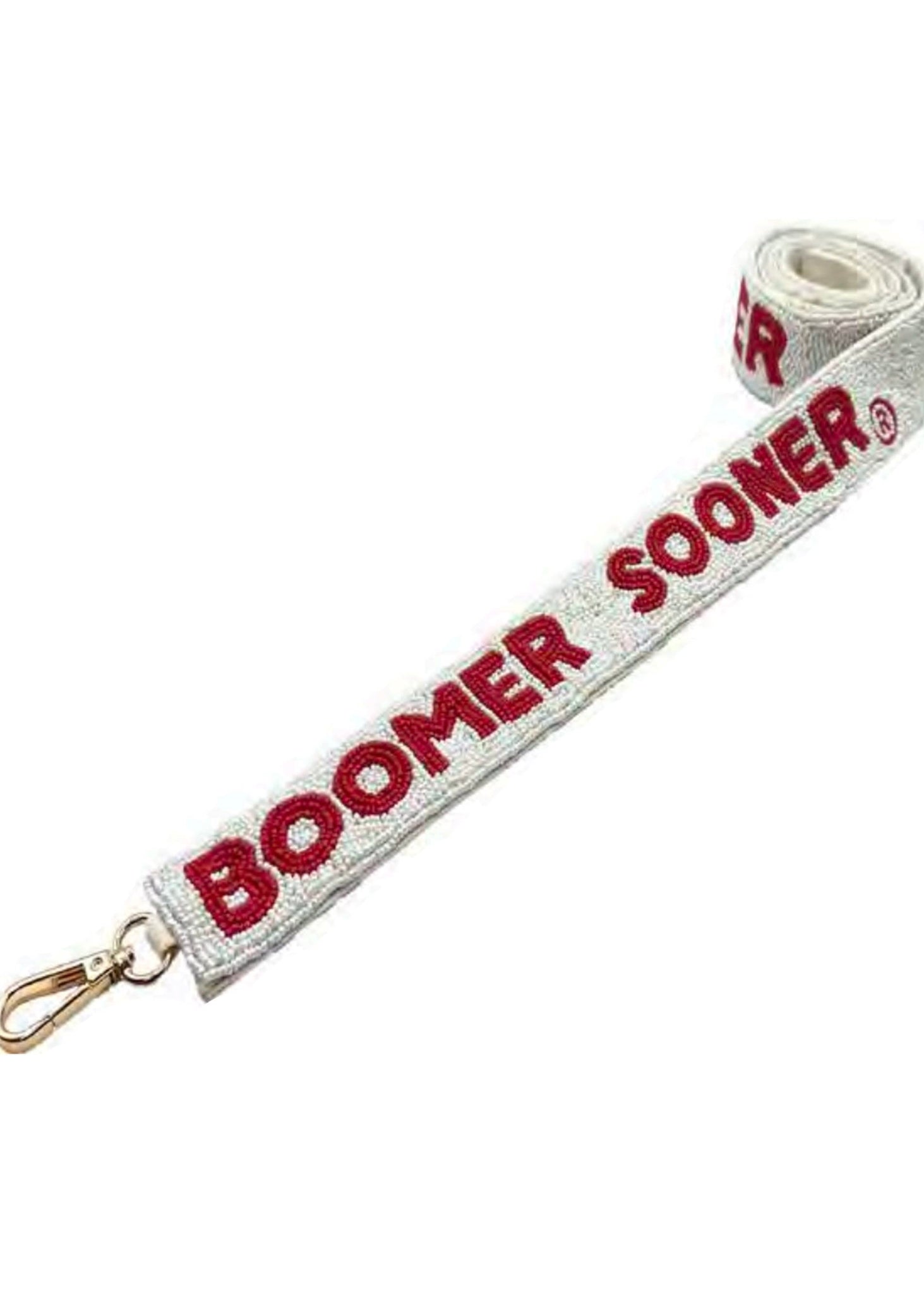 BOOMER SOONER White Beaded Bag Strap