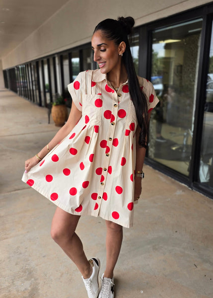 Lean On Me Red Polka Dot Poplin Dress