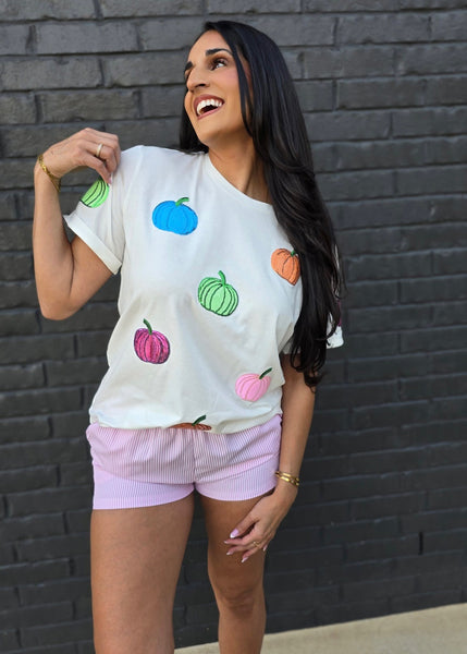 Pumpkin Party Sequin Colorful Pumpkin Tee