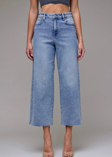 Lucy Light Wash Cropped Wide Leg Jeans
