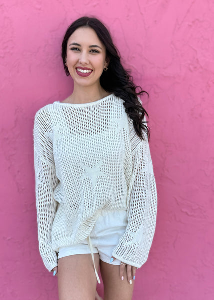 Show Time Ivory Star Crochet Sweater