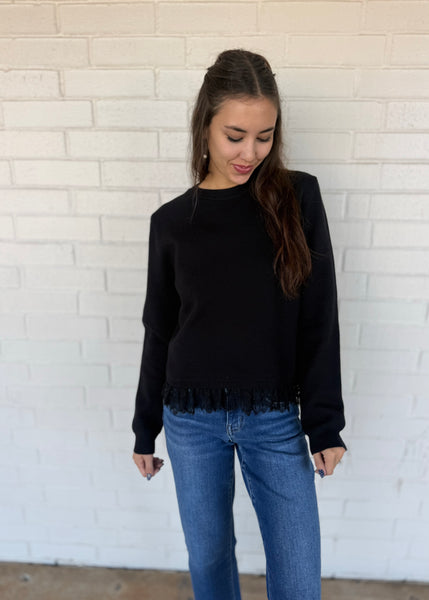 No Pretending Black Lace Sweater Top