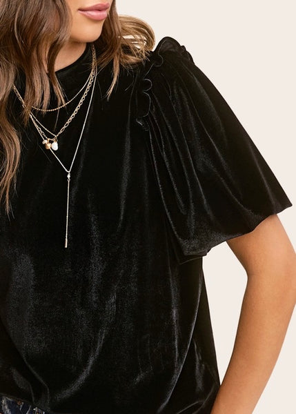 Dinner Plans Black Velvet Puff Sleeve Top