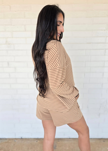 Easy Living Latte Striped 2Pc. Top & Short Set