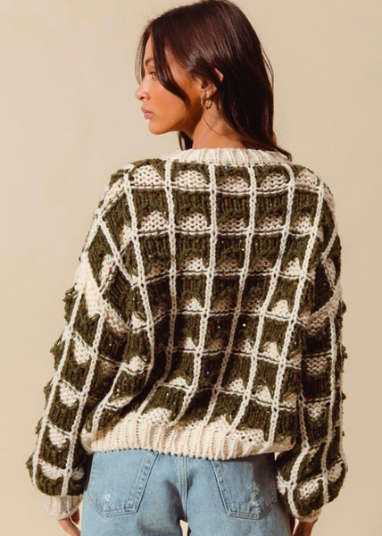 Enough Said Olive & Ivory Loose Fit Chunky Sweater