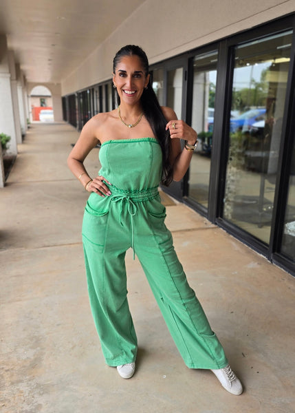 No Exposure Green Strapless Jumpsuit