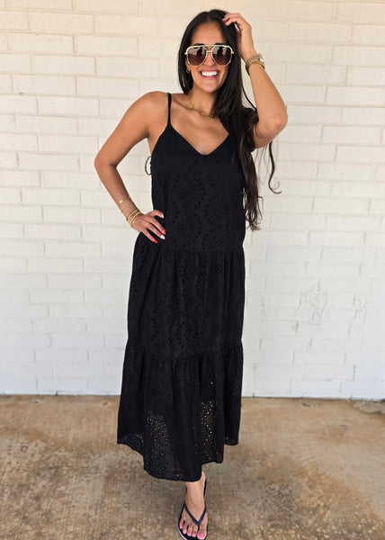 Just Having Fun Black Spaghetti Strap Maxi Dress