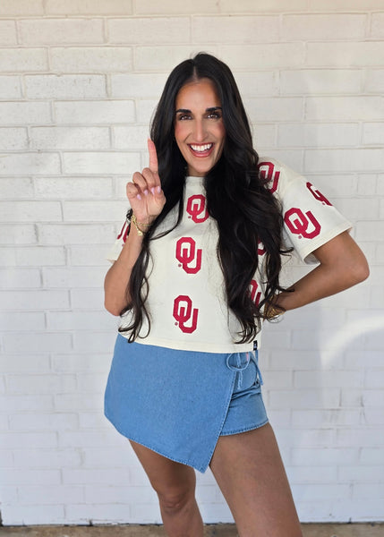 OU Ritter On Repeat Cream Crop Tee