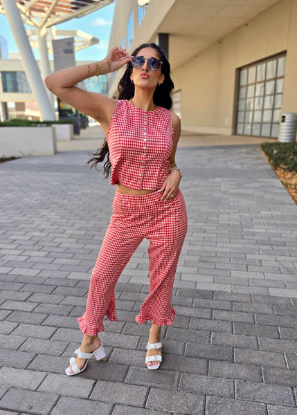 On A Picnic Red Gingham 2 pc Set
