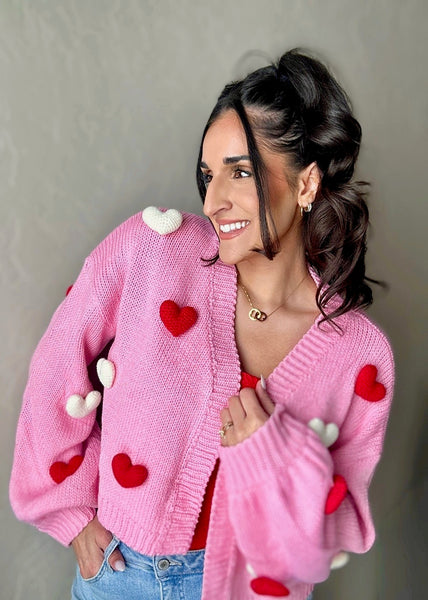 Sweet Love 3D Heart Pink Cardigan